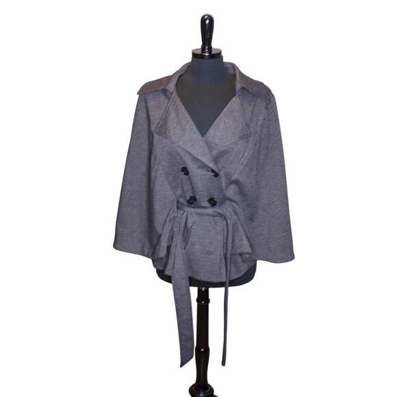 Sejour Cape Jacket Belted Gray Black Pin Stripe Double Breast Size 16W - Picture 1 of 4